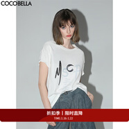 COCOBELLA亮片字母印花刺繡簡(jiǎn)約短袖T恤女寬松圓領(lǐng)上衣TS77 白色 L