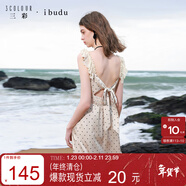 三彩2025夏季新款蕾絲花邊波點(diǎn)連衣裙露背飄帶長(cháng)裙女