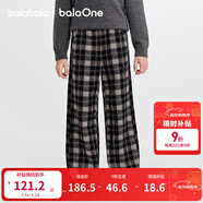 巴拉巴拉balaOne童裝女童加絨直筒兒童褲子2025冬裝新款復古格紋 黑白色調00391 110
