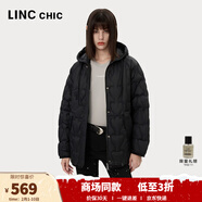 金羽杰秋冬季新品輕薄羽絨服女士中長(cháng)款寬松廓形休閑連帽女裝Y24802054 黑格爾 L 適合150斤以下