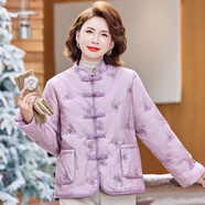 俏博萊新中式媽媽短款羽絨棉服中年女裝秋冬裝小棉襖中老年新款棉衣外套 粉色 2XL (建議105-120斤)