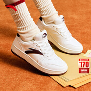 安踏輕松板鞋女鞋德訓鞋百搭休閑運動(dòng)鞋女秋冬新款厚底增高耐磨小白鞋 【安踏元年板鞋】象牙白/絳紅色 38 (235mm)