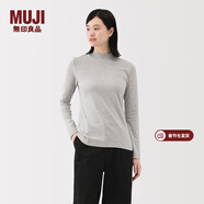 MUJI女式 起毛羅紋編織半高領(lǐng)長(cháng)袖T恤上衣打底衫女款內搭春秋女裝條紋 淺灰色 5A M （160/84A）