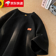 凌泊設計感小眾紋理提花重磅短袖男士潮牌潮流t恤夏季2024新款半分袖 黑色 XL (175) 130-145斤