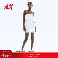 H&M女裝蕾絲拼接連衣裙2025年夏季新款蕾絲鑲嵌吊帶連身裙1295580 白色 XS 155/80