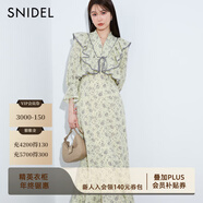 SNIDEL春夏淑女V領(lǐng)荷葉邊收腰系帶印花連衣裙SWFO241049 黃色 S （0）