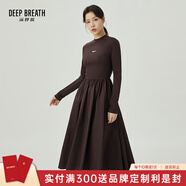 深呼吸DEEP BREATH女裝簡(jiǎn)約純色煙管領(lǐng)高腰A字長(cháng)袖連衣裙A500292 咖 S (2)
