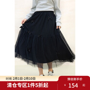 獨束大碼女裝法式蝴蝶結網(wǎng)紗半身裙2025夏裝新款氣質(zhì)百搭長(cháng)裙子 赫本黑 L （尺碼：2）