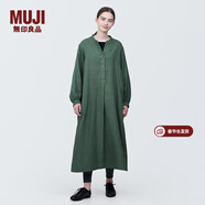 MUJI女式 木棉混雙層紗織長(cháng)袖連衣裙長(cháng)裙裙子襯衫裙 BC2IOC4S 煙熏綠色 L 165/88A