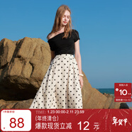 三彩2025夏季新款法式半身裙高腰松緊A字裙復古中長(cháng)裙傘裙優(yōu)雅M