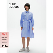 BLUE ERDOS襯衫連衣裙女裝秋冬通勤寬松系帶收腰條紋長(cháng)裙B246I3005 藍白條紋 160/80A/S
