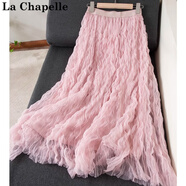 拉夏貝爾（La Chapelle）拉夏貝爾浪漫波浪紋紗裙簡(jiǎn)約純色松緊腰2025年夏蓬松公主裙半身裙 粉色 均碼 80-150斤