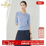 喬萬(wàn)尼針織衫薄款女冰絲上衣打底圓領(lǐng)五分袖短袖鏤空套頭薄款EI1M945 玻璃藍 XL