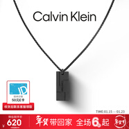 Calvin Klein  CK官方正品 小方塊男女項鏈 生日情人節禮物吊墜男 情侶款項鏈 黑色