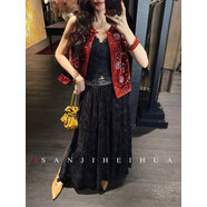 三吉黑花【鳶鳥(niǎo)】新中式炒花絲絨A字半身裙秋冬女新款絕美長(cháng)裙子 墨黑 L