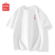 名創(chuàng  )優(yōu)品（MINISO）純棉t恤男夏季2026新款衣服青少年親膚透氣休閑寬松大碼潮流短袖 白色(m幸福密語(yǔ)胸標) S 165 (男女同款)