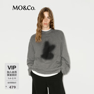MO&Co.長(cháng)袖T恤剪影做舊印花小圓領(lǐng)中性H型寬松棉質(zhì)落肩白色秋摩安珂 深花灰色 L /170
