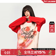 LALABOBO[蘇新皓同款]個(gè)性涂鴉長(cháng)袖t恤男女純棉寬松百搭上衣潮流RBDC-DT12 紅色 M