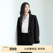 伊芙麗（eifini）明星代言【經(jīng)典延續】學(xué)院風(fēng)miu系精致通勤正肩西裝外套女 黑色 預售 M