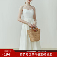 范思藍恩23FS12014法式吊帶連衣裙女夏季新款海邊度假長(cháng)裙子 米黃色 L