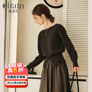 Olrain【5折】法式一字領(lǐng)毛衣女裝冬季新款開(kāi)叉下擺收腰套頭衫 茶褐色 L
