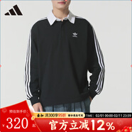 阿迪達斯（adidas）三葉草男裝 2025秋季新款復古穿搭純棉橄欖球運動(dòng)長(cháng)袖POLO衫 IZ4806/黑色 XS
