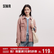 森馬（Semir）森柔|牛仔外套女春季翻領(lǐng)做舊寬松落肩衣服美式夾克103125108006