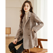 尚靜毛呢大衣女25年冬季新款女裝西裝領(lǐng)格紋撞色羊毛雙面呢外套上衣女