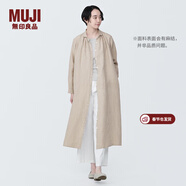 MUJI女式 麻水洗長(cháng)袖襯衫連衣裙 女裝長(cháng)款裙子早秋漢麻襯衫裙BC2JKA4S 淡黃色 M 160/84A