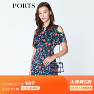 PORTS寶姿商場(chǎng)同款新品女裝優(yōu)雅紅花藍屋露肩連衣裙LN8D131HPT037 丈青印花 XS (2)