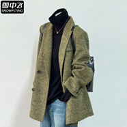 雪中飛（SNOWFLYING）短款雙面羊絨毛呢子小西裝外套女2025秋冬季新款韓版小個(gè)子赫本風(fēng) 熏彩綠【雙面大衣】 XS 【105斤以下】