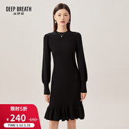 深呼吸DEEP BREATH女裝高腰燈籠袖羊毛針織魚(yú)尾小黑裙連衣裙A500219 黑 L (4)