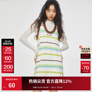 MLMR MY LIFE MY RULES秋裝新款女裝中裙背帶裙針織撞色條紋復古連衣裙M23307002 古瓷色 XS