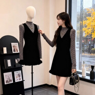 花花公子（PLAYBOY）小香風(fēng)連衣裙套裝秋冬季女2026新款洋氣韓版感復古波點(diǎn)打底衫背帶 灰色波點(diǎn)打底衫(高品質(zhì)) S (建議80-90斤)