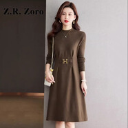 Z.R.Zoro輕奢品牌連衣裙女2026春季新款純色套頭配大衣修身百搭打底內搭 咖色 M