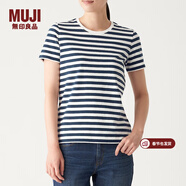 MUJI MUJI 女式 印度棉天竺編織 圓領(lǐng)短袖T恤 BBB01A0S 深海軍藍X條紋 L