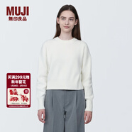 MUJI女式 棱紋編織 圓領(lǐng)短款針織衫 長(cháng)袖女款 女裝 薄款毛衣 米白色 M (160/84A)