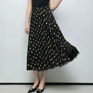 阿瑪施（AMASS）女裝短裙通勤裙子質(zhì)感波點(diǎn)蕾絲飄逸感松緊腰女裝半身裙5200320  黑色金波點(diǎn) S 2碼