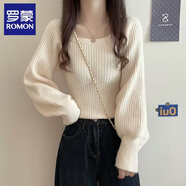 羅蒙（ROMON）圓領(lǐng)針織衫女裝2025秋季新款小香風(fēng)加厚毛衣女打底衫紅色上衣女 杏色A款 均碼 建議80-140斤