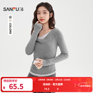 三福（SANFU）毛衣2025秋季蕾絲拼接蕩領(lǐng)花邊下擺上衣女裝508204 淺花灰 S