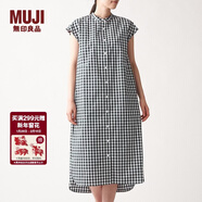 MUJI MUJI 女式 棉混彈力 法國袖連衣裙 BCL14A0S 黑色X格子 L