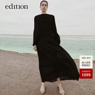 edition連衣裙女新款復古宮廷風(fēng)黑色壓褶氣質(zhì)長(cháng)裙禮服裙 黑色 S