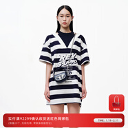 RE'VAN芮范夏季新品設計師款俏皮感露肩條紋連衣裙RN31101017 橫條紋 M 38