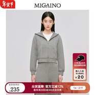 曼婭奴（MIGAINO）女裝2025年秋季新款簡(jiǎn)約運動(dòng)型袋鼠兜休閑短款外套 灰色 L 165/88A