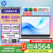 惠普（HP）星BookPro14【活動(dòng)補貼15%】2025款14英寸酷睿高性能輕薄商務(wù)辦公代碼編輯設計學(xué)生游戲筆記本電腦 灰色丨Core5-220H丨2.8K全感屏丨16G內存 2TB高速固態(tài)硬盤(pán)丨120Hz刷新率丨高性能核顯丨定制升級