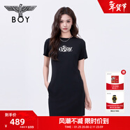 BOY LONDON夏垂感白色幻彩立體卷草字母印花針織連衣裙W17005 黑色 XS