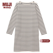 MUJI MUJI 女式 粗棉線(xiàn)條紋長(cháng)袖連衣裙 生成色*橫條 S