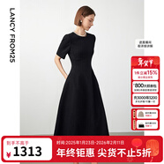 朗姿【Basic衣櫥】小香風(fēng)法式赫本風(fēng)波點(diǎn)小黑裙女收腰高智連衣裙 黑色 L