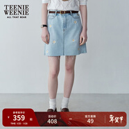 Teenie Weenie小熊女裝氣質(zhì)優(yōu)雅牛仔裙夏裝花朵刺繡半身裙短裙 淺藍色 L