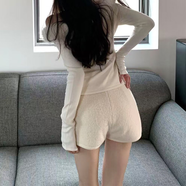 圣羅地奧毛呢短褲秋冬休閑褲女秋冬修身顯瘦奶白毛呢短褲中腰靴褲 奶白色 L